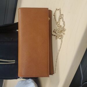 Brown Vegan Leather Crossbody With  Chain Strap.